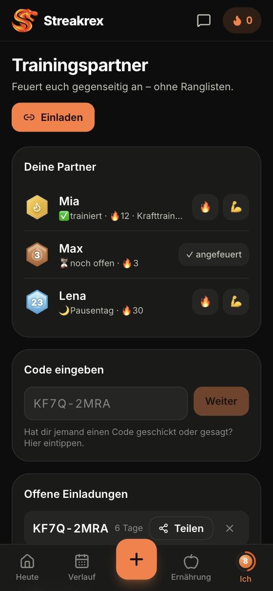 Trainingspartner-Seite mit Heute-Status, Streaks und Anfeuern